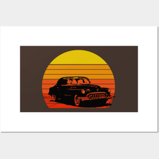 Vintage car Sunset retro Posters and Art